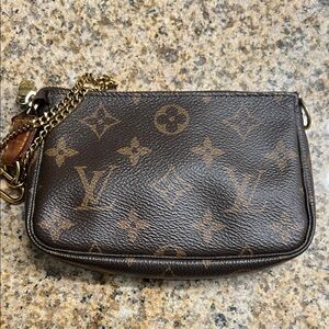 Louis Vuitton Brown Monogram Pouch with Gold Chain